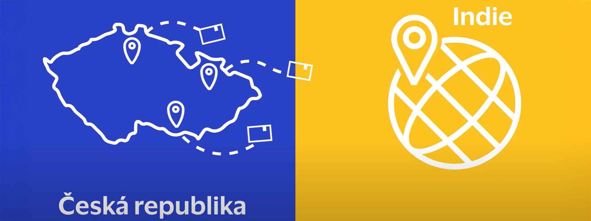 blue and yellow background with map of Czechia + cards flying at internet symbol