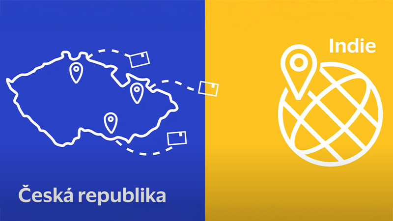 blue and yellow background with map of Czechia + cards flying at internet symbol