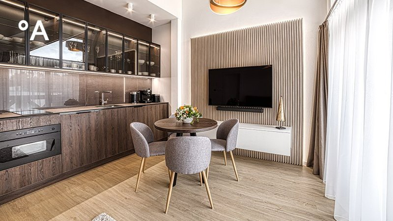 modern kitchen and dining room